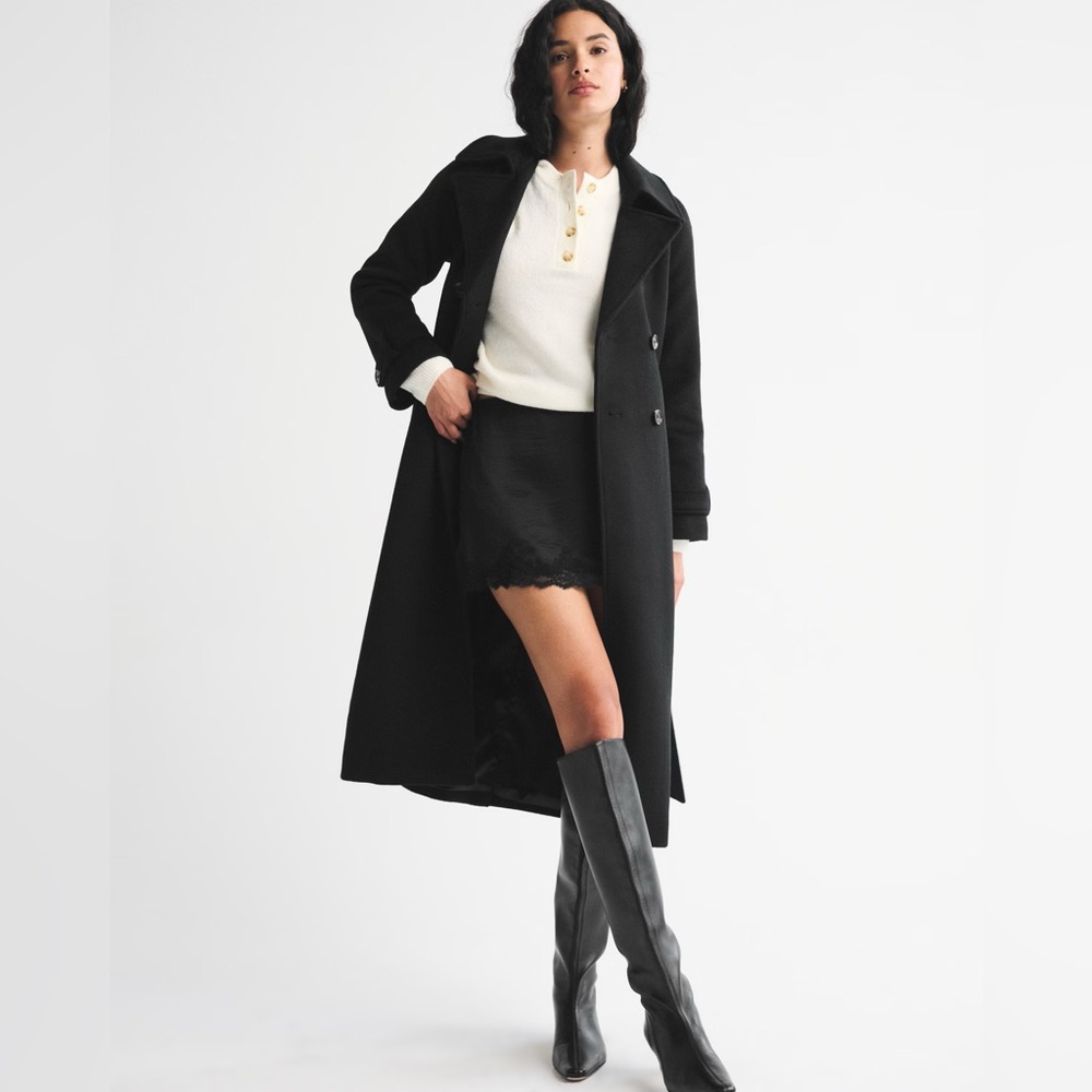 Abercrombie & Fitch Black Long Wool Coat
